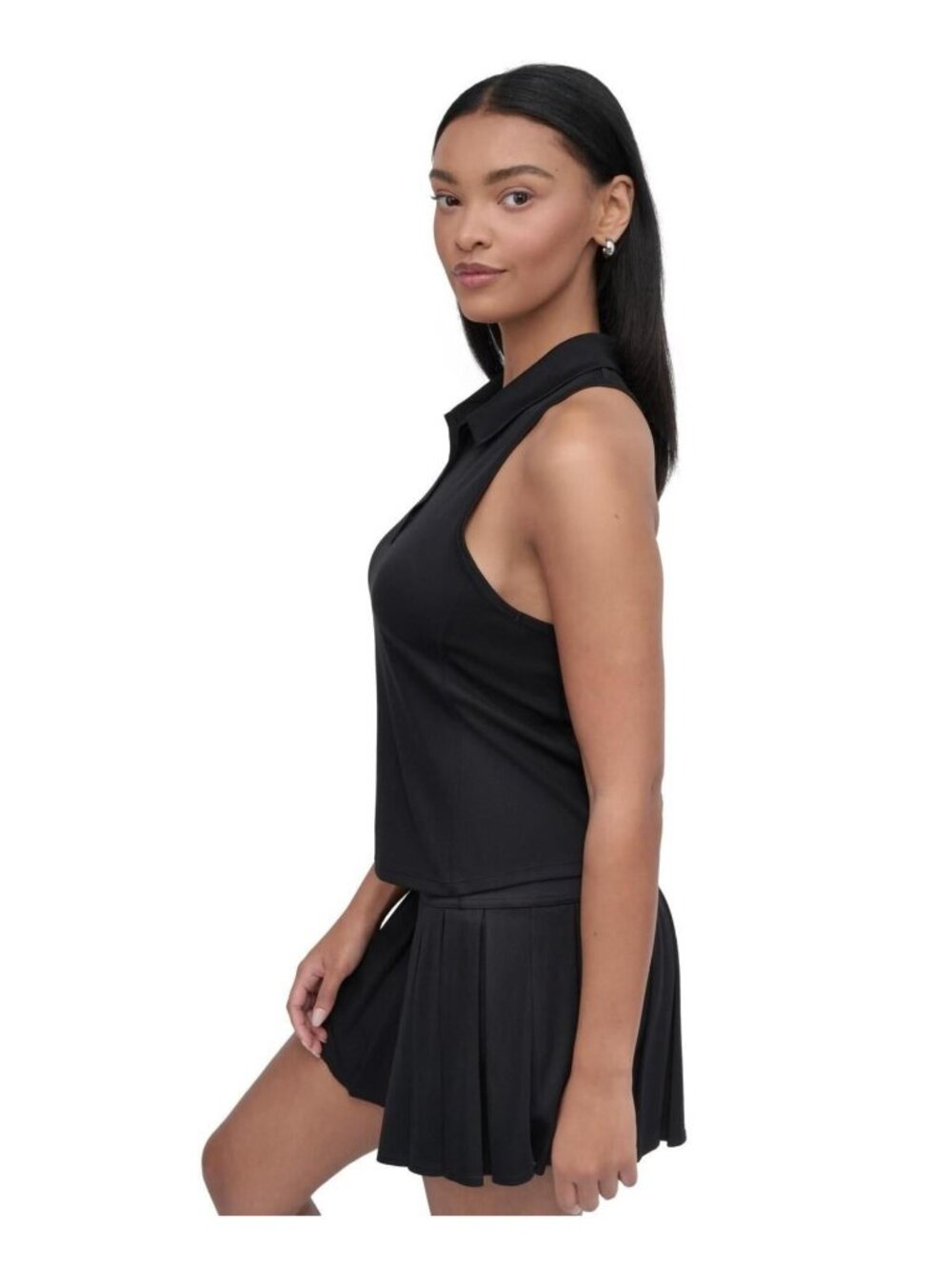 DKNY Sport Women's Court Racerback Polo Tank Top - Black L - Picture 3 of 6